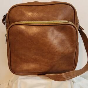 Vtg Airway Faux Leather Travel Shoulder Bag Brown Carry On Retro Luggage Korea